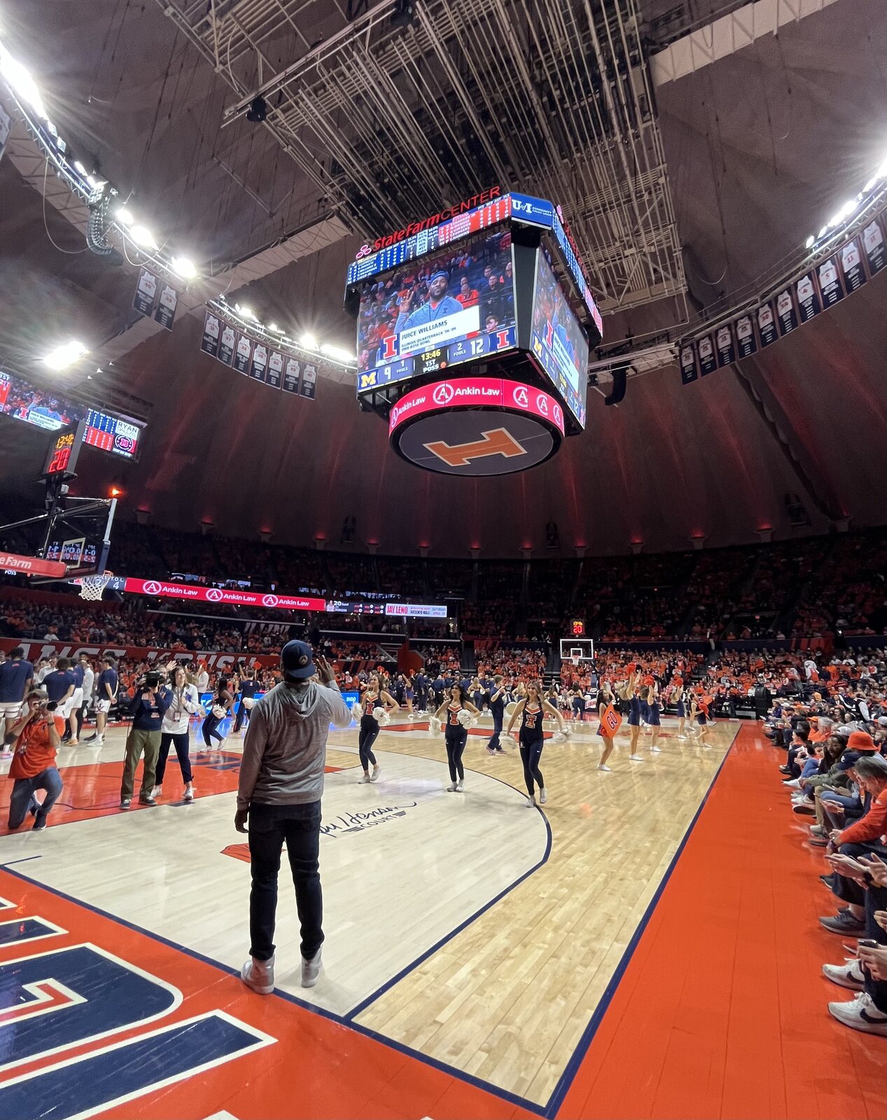 Isiah Williams honored on the court inside a packed University of Illinois arena